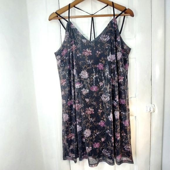 NWT Xhilaration Strappy Sequined Black Floral Mesh Cocktail Party Dress Sz M - Picture 2 of 14